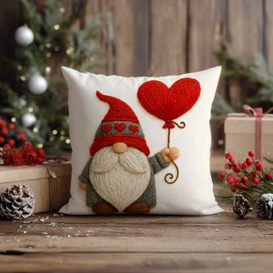 Güzel Mağaza Yılbaşı Noel Baba Nakış Desenli, Dijital Baskılı, Çift Taraflı Kırlent Kılıfı. 2'li Set Kırlent Kılıfı