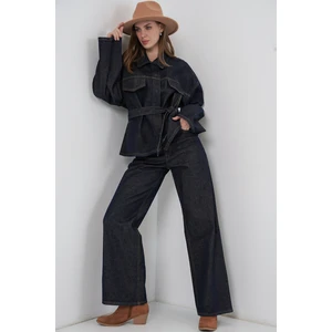 Kadın Ceket Pantolon Kot Ikili Takım 30059 - Koyu Mavi