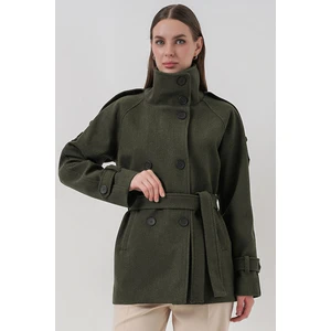 Kadın Kuşaklı Kaşe Kaban 9162 - Haki