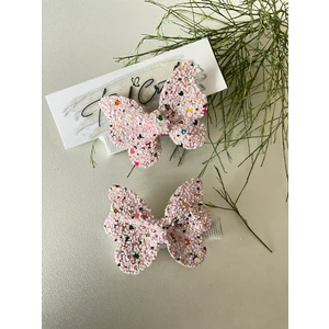 Glitter Pırıltılı Pullu Pembe Kelebekli 2’li Klips Toka