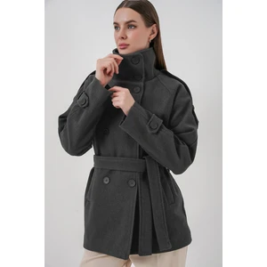 Kadın Kuşaklı Kaşe Kaban 9162 - Antrasit