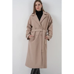 Kadın Kuşaklı Kaşe Kaban 9161 - Bej