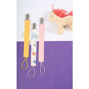 Glory Baby 3'lü Set Emzik Askısı - Emzik Zinciri - Emzik Tutacağı - %100 Pamuk - Sarı, Yıldız Desenli, Pembe