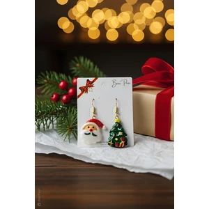 Bear & Pear Noel Baba ve Yılbaşı Ağacı Sevimli Yeni Yıl Küpesi