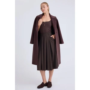 Pileli Midi Boy Cepli Etek