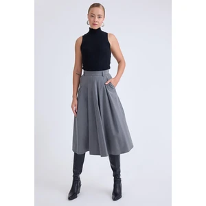 Pileli Midi Boy Cepli Etek