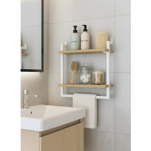 40x20 cm Banyo Rafı Duvara Monte Havluluk 2 Katlı Dekoratif Düzenleyici Organizer Beyaz Metal