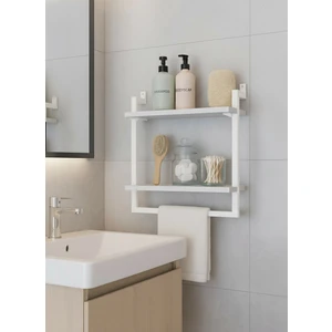 40x20 cm Banyo Rafı Duvara Monte Havluluk 2 Katlı Dekoratif Düzenleyici Organizer Beyaz Metal