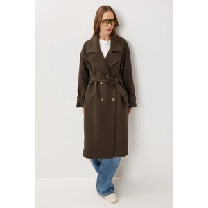 Happiness İstanbul Kruvaze Yaka Kuşaklı Kaşe Kaban LDW0007 Haki