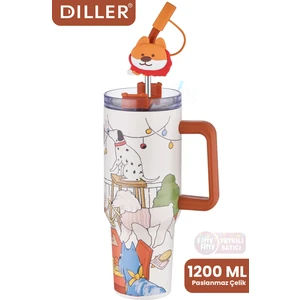 Dıller Quencher Cup 1200 ml Pipetli/rahat Içim Kulplu Paslanmaz Çelik Termos -FFDILLERD9222