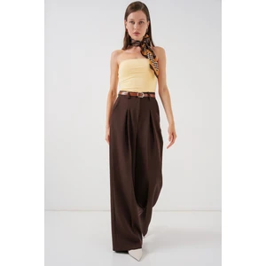 Kadın Yüksek Bel Palazzo Pantolon 30051 - Kahverengi
