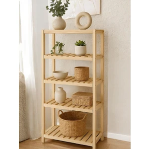 Doğal Ahşap 5 Katlı Raf Ünitesi