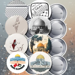 Filistin Kudüs Gazze Temalı 8 Farklı Çeşit Iğneli Yaka Rozeti 58 mm Büyük Boy