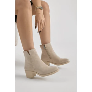 Tonny Black Kadın Bej Süet Termo Taban Fermuarlı Topuklu Bot