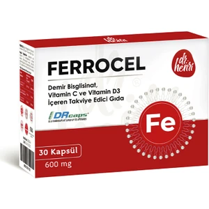 Dr. Henri Ferrocel – Demir Bisglisinat, Vitamin C ve Vitamin D3 İçeren Takviye Edici Gıda 30 Kapsül
