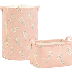 Ocean Home Textile 2'li Deniz Kızı Çocuk Odası Oyuncak Düzenleyici Sepet Set 30 x 21 x 18 / 36 x 48 cm