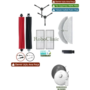 Roborock S8 Sonic Mopping Robot Süpürge Uyumlu Yedek Fırça, Hepa Filtre, Mop - 9 Parça