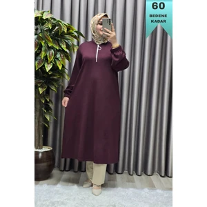 Elmas Tesettür Kadın Tesettür Giyim Büyük Beden Fermuarlı Jumbo Uzun Tunik