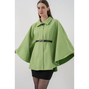 Kadın Kemerli Kaşe Panço 9170 - E.yeşil