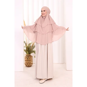 Bym Fashion Peçeli 3 Katlı Şifon Sufle Şal 6012 Pudra