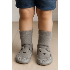 Katia & Bony Çocuk Makosen Soket Çorap Patik Panduf – Kaydırmaz Ev & Anaokulu Ayakkabısı Gri