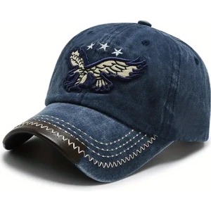 Kartal Nakışlı Vintage Eskitme Retro Model Pamuklu Kot Şapka