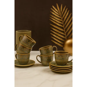 Kadıkızı 12 Parça 6 Kişilik Zeytuni Porselen Kahve Fincan Takımı