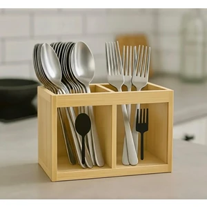 Berina Home 2 Bölmeli Dekoratif Tezgah Üstü Bambu Kaşıklık – Ahşap Mutfak Düzenleyici, Çatal Kaşık Bıçak Saklama Kutusu (18X13 Cm)