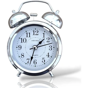 Çanlı Tokmaklı Yüksek Zil Sesli Gümüş Metal Kasalı Işıklı Nostaljik Retro Çalar Saat