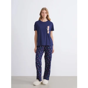 LC Waikiki Dream Lacivert Bisiklet Yaka Baskılı Penye Kadın Pijama Takımı