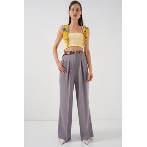 Kadın Yüksek Bel Palazzo Pantolon 30051 - Gri
