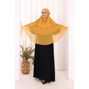 Bym Fashion Peçeli 3 Katlı Şifon Sufle Şal 6012 Hardal