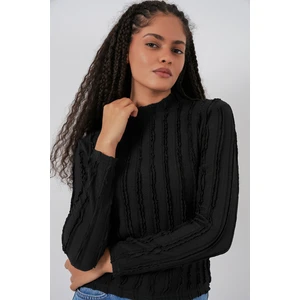 Kadın Dokulu Esnek Örme Bluz 975 - Siyah