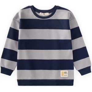 Sweatshirt 4-12 Yaş Gri Lacivert Çizgili
