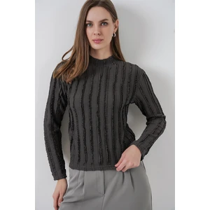 Kadın Dokulu Esnek Örme Bluz 975 - Antrasit