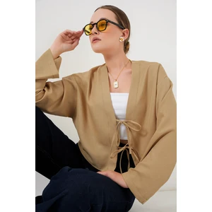 Önü Bağlamalı Keten Kimono 960 - Bisküvi