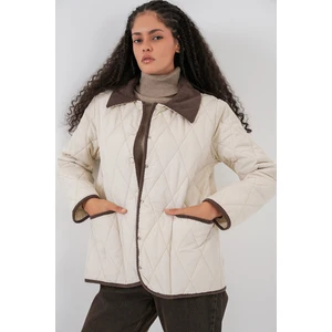 Kadın Kapitone Oversize Mont 5226 - Ekru Kahve