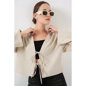Önü Bağlamalı Keten Kimono 960 - Ekru