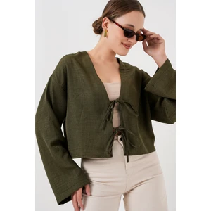 Önü Bağlamalı Keten Kimono 960 - Haki