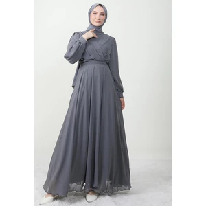 Giza Store Önü Çapraz Şifon Elbise Gri