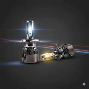 12V Çift Renk Sarı Beyaz H4 LED Far Ampulü (Kısa Beyaz Uzun Sarı) Premium