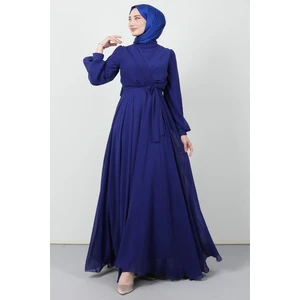 Giza Store Önü Çapraz Şifon Elbise Gece Mavi