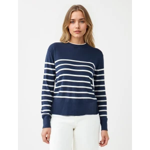 Jimmy Key Çızgılı Bisiklet Yaka Uzun Kollu Yün Karışımlı Triko Kazak