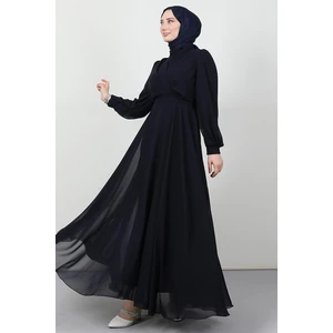 Giza Store Önü Çapraz Şifon Elbise Lacivert