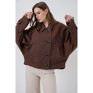 Kadın Oversize Kısa Trençkot 5977 - Kahverengi
