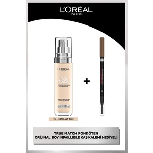 L'oréal Paris true Match Bakım Yapan Fondöten - 1n Nötr Alt Ton Kapatıcı &  L'oréal Paris Infaillible Definer Pencil - 03 Brunette