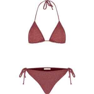 Simli Bordo Üçgen Bikini Takımı