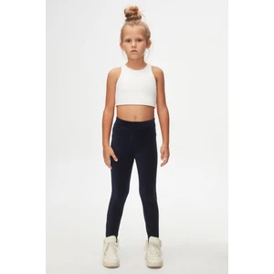 Açık Lacivert Kız Çocuk Cepli Fitilli Kadife Tayt