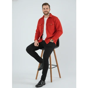 Erkek Slim Fit Düğmeli Yaka Çift Cepli Düz Siyah Polar Erkek Gömlek