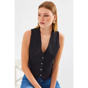 6796 Kısa Dokuma Yelek - Siyah